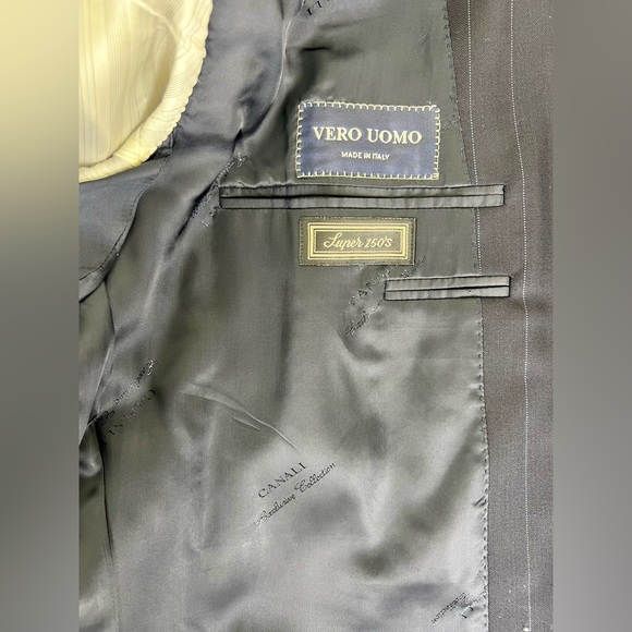 CANALI EXCLUSIVE COLLLECTION BLACK PIN-STRIPE WOOL SUIT - Picture 6 of 14